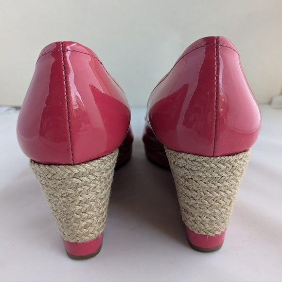 Prada Berry Pink Patent Leather Peep-Toe Wedges Espadrilles Sz 38 - Picture 3 of 15